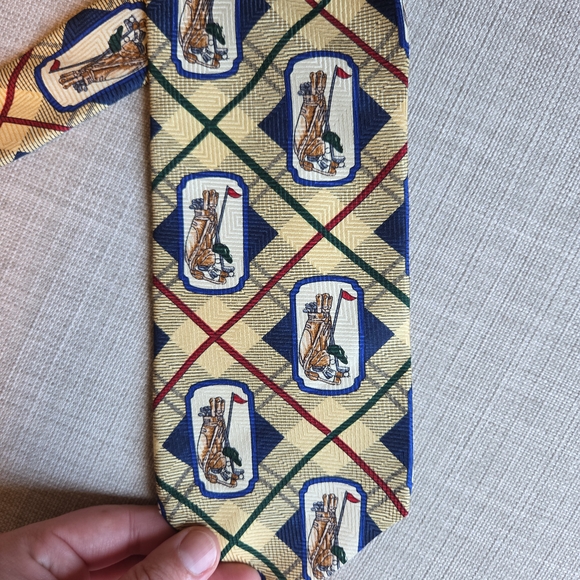 Classic Golf Themed Yellow and Blue Tie - Picture 1 of 5